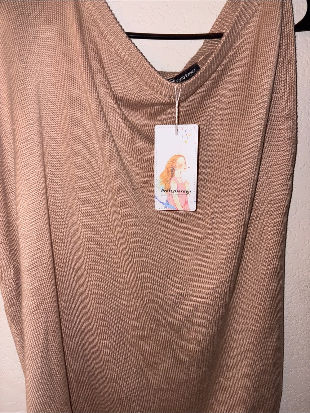 Off-the-Shoulder Women's Sweater in Light Taupe - Picture 2 of 7